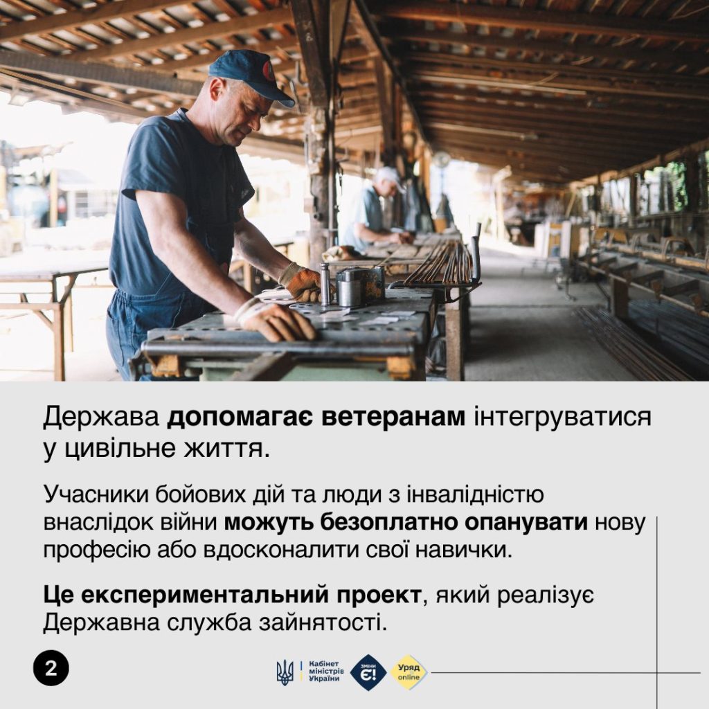 Ветерани можуть пройти безплатне професійне навчання або програму підвищення кваліфікації. Інфографіка